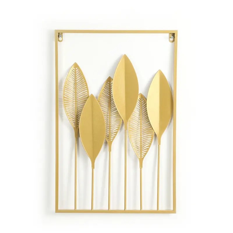 Set De 3 Cuadros Decorativos De Metal Dorado - Diseño Hojas - Imagen 5
