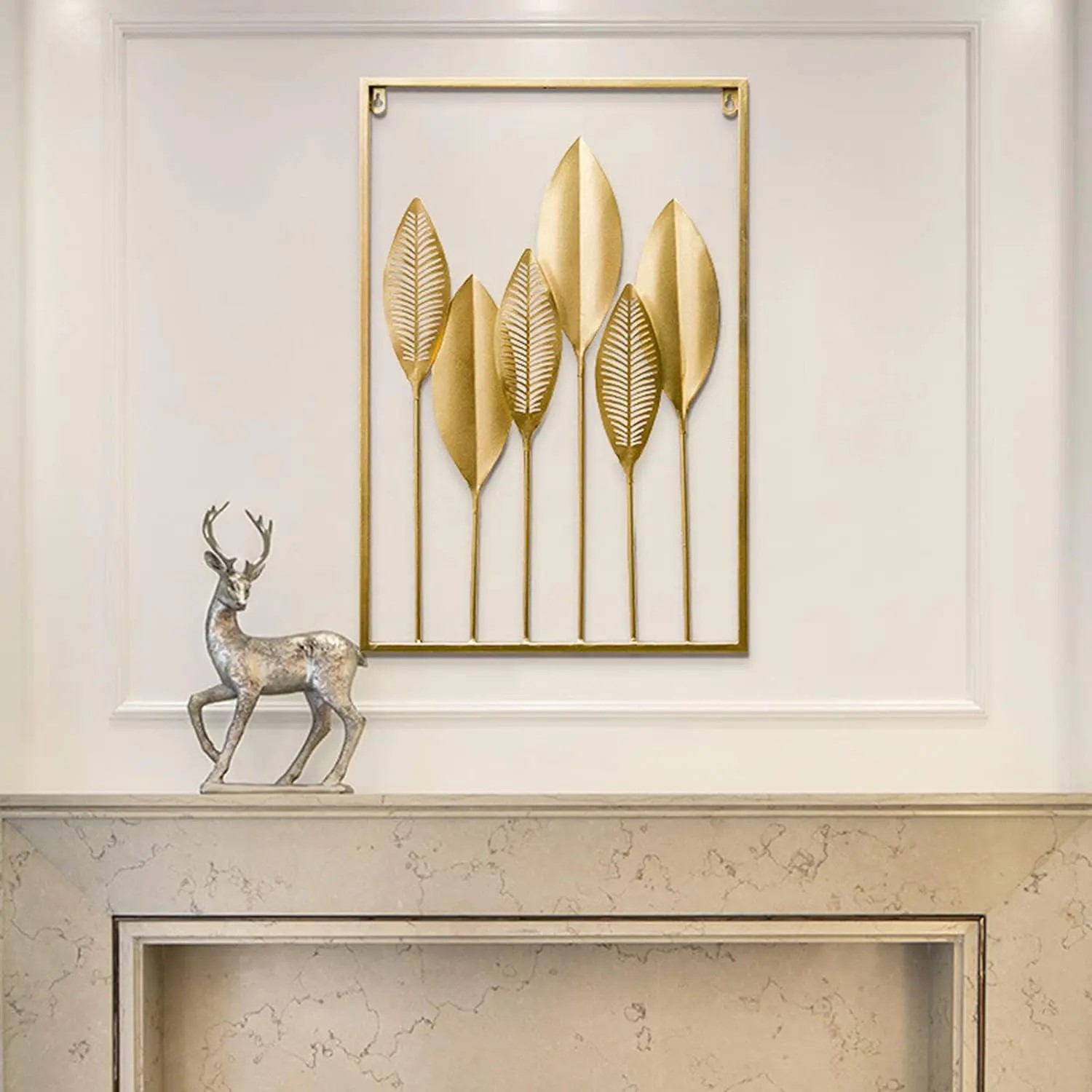 Set De 3 Cuadros Decorativos De Metal Dorado - Diseño Hojas - Imagen 9